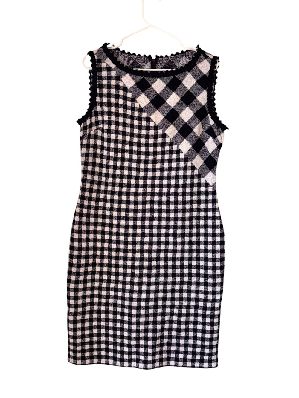 St. John Collection Gingham Knit Wool Blend Sheath Dress Navy Size 10